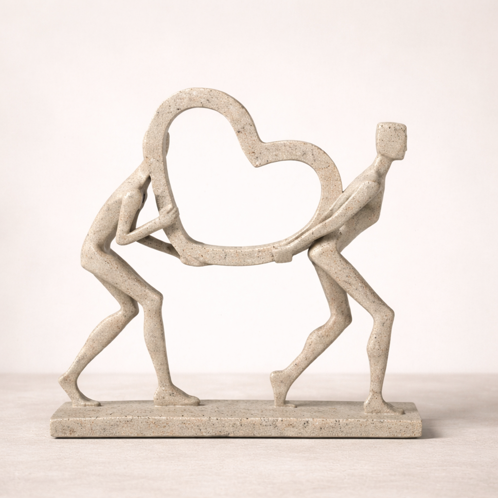 Abstrakte Herz Paar Skulptur 16,5 x 16,5 cm aus Harz