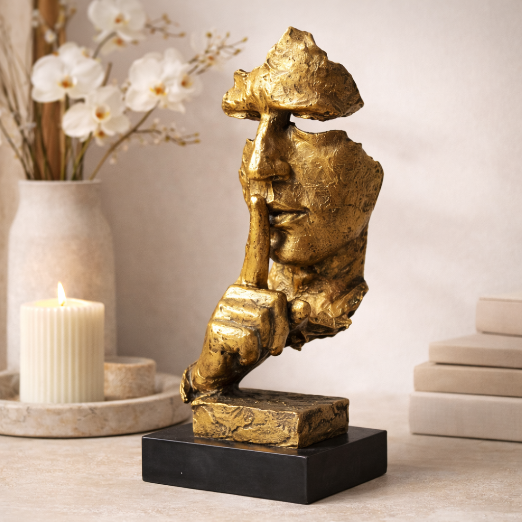 Silence Is Golden – Abstrakte Skulptur in Gold 35 cm