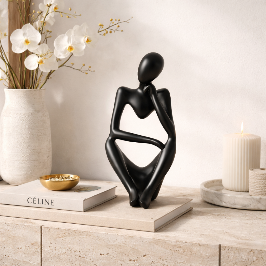 Nordische Denker Skulptur aus Harz, abstrakte Frau Figur, 24 cm hoch, 11,5 cm breit
