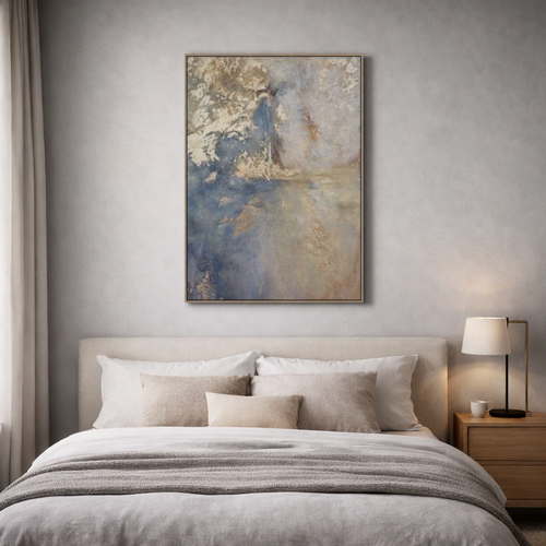 Handgemaltes abstraktes Leinwandbild blau gold 75 x 100 cm