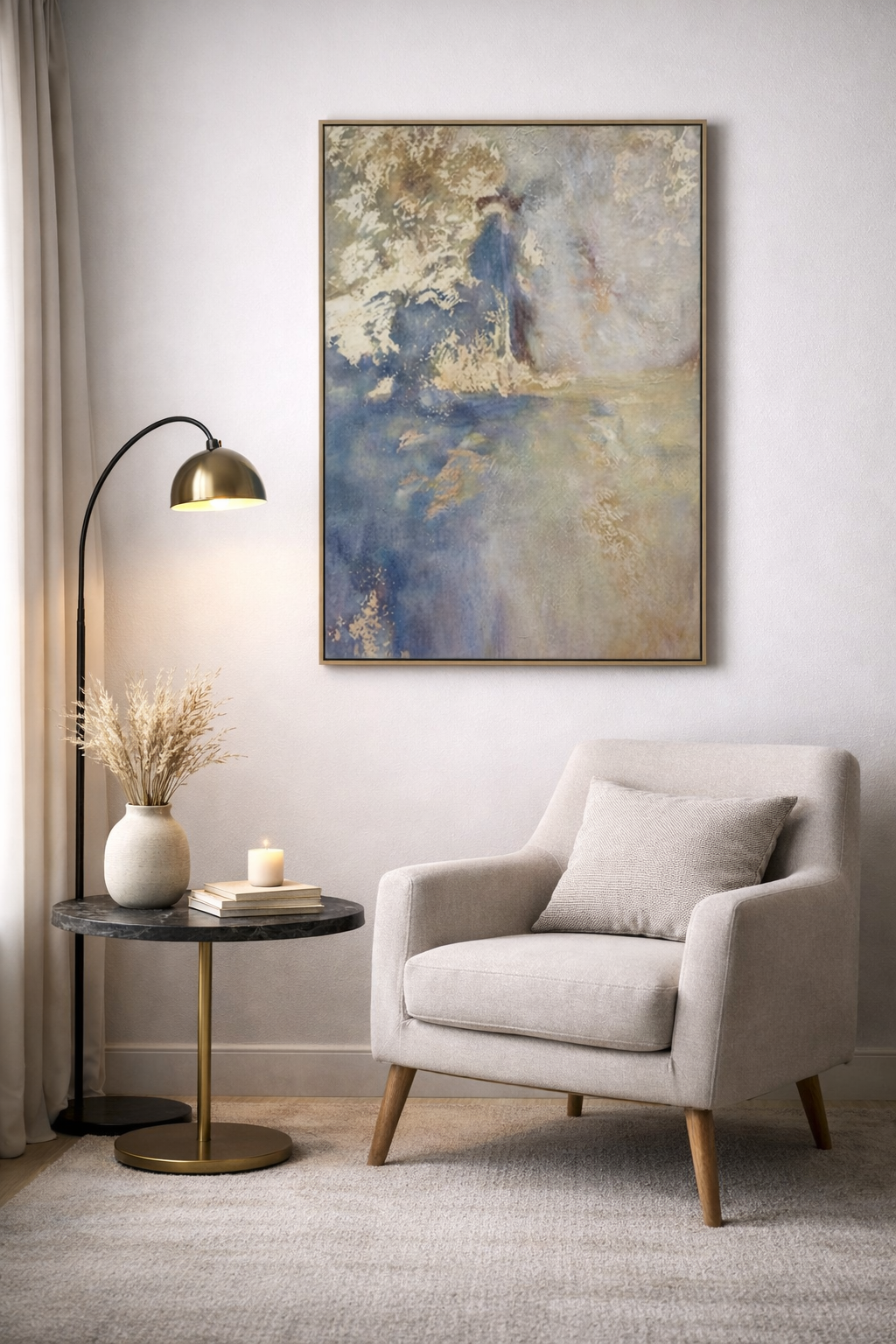 Abstract Gold Blue Art – Handgemaltes Leinwandbild