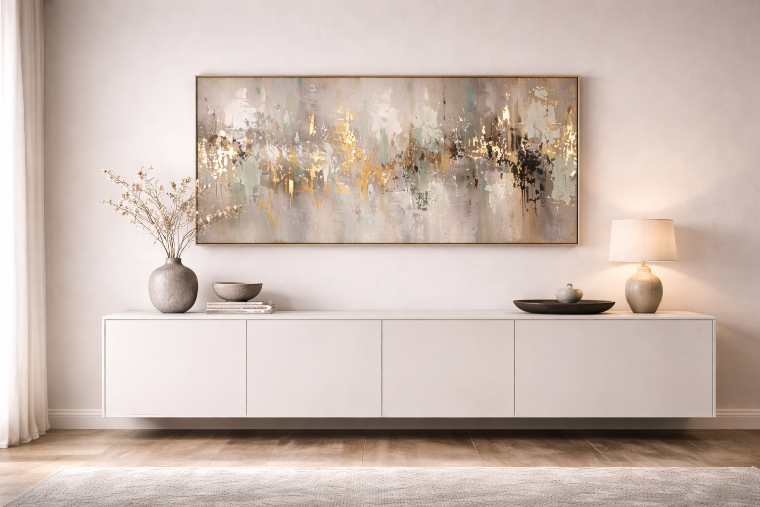 Handgemaltes Panorama Leinwandbild gold modern 100 x 200 cm