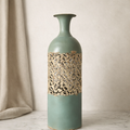 Vintage Bodenvase aus Gusseisen mit floralem Hohldesign, grün-graue Patina, 67,5 cm hoch