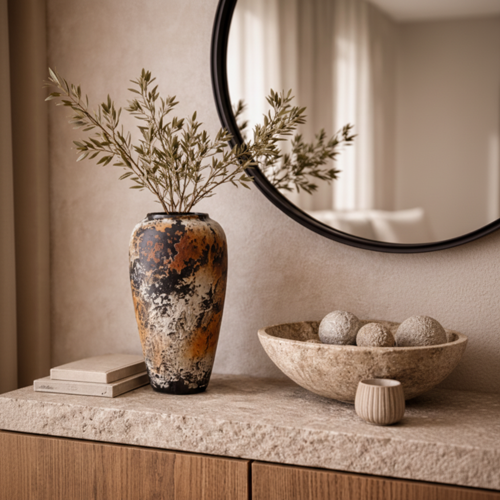 Mottled Keramikvase im Boho-Stil, 32,3 cm hoch, mit braun-grau-schwarzer Fleckenglasur