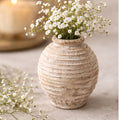 Rustikale Keramikvase im Vintage-Stil, 16,5 cm hoch, mit Patina und gerillter Oberfläche