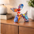 Graffiti-Ballonhund-Skulptur aus Resin, farbenfroh, 17 cm hoch, 21 cm lang, auf einem Regal