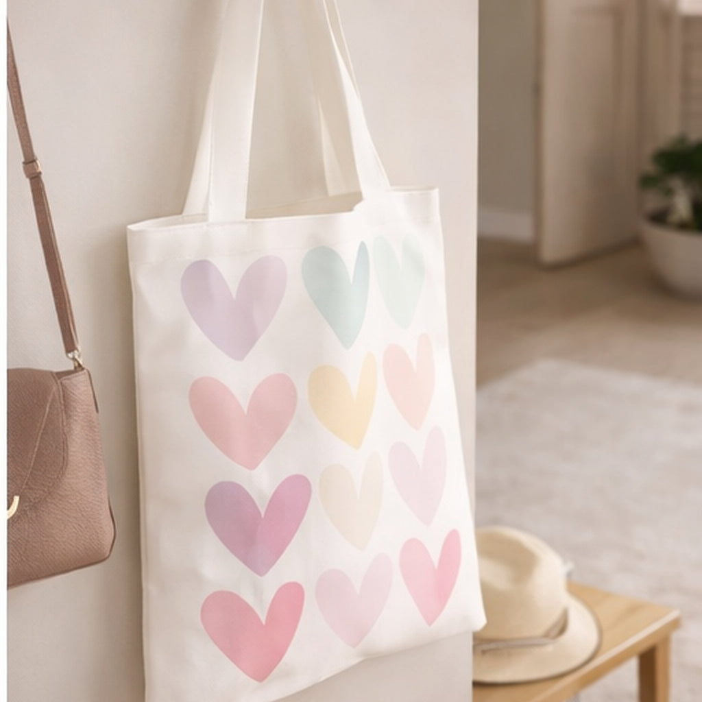 Cartoon Heart Bag– Bunte Schultertasche aus Canvas